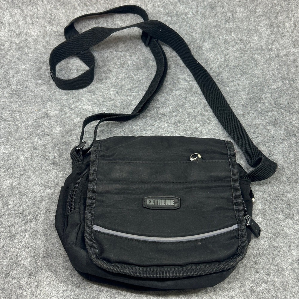 Extreme Unisex Small Crossbody Messenger Bag OS Black Nylon Multi Pocket Utility